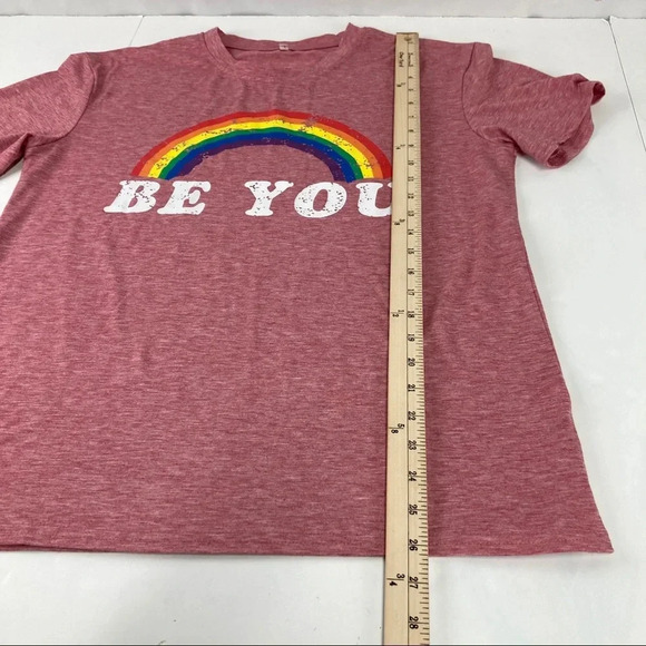 BE YOU Women's Large Rainbow Heathered red Short Sleeve T-Shirt - Picture 3 of 7